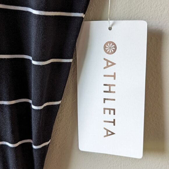 Athleta Black Y2K Striped Midi Dress | Chill Girl Off-Duty Fit NWT Pima Cotton S - Picture 8 of 10